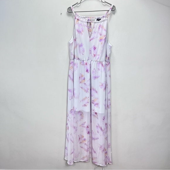 Torrid White Pink Palm Leaf Chiffon Sleeveless Keyhole Cutout Maxi Dress 2X - Picture 4 of 10